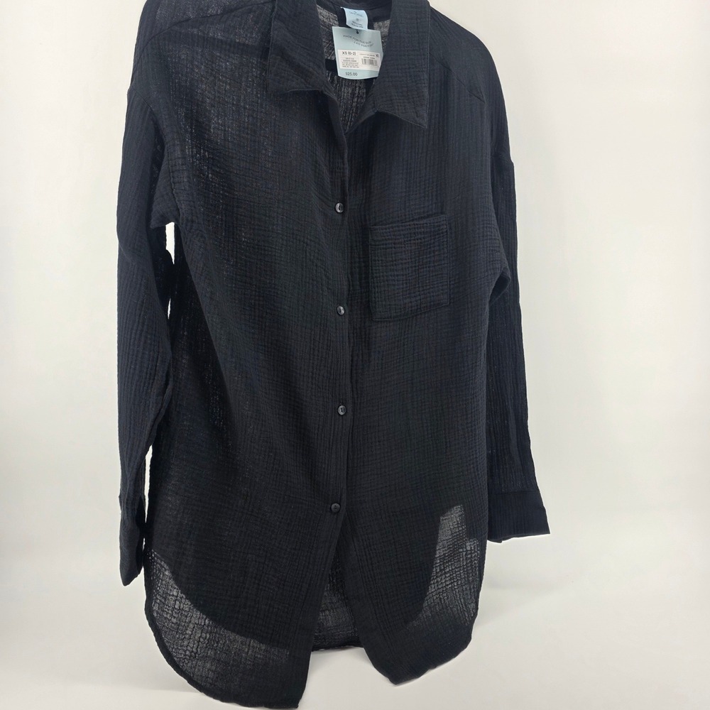 Shade & Shore Womens Black Sheer Cotton Gauze Swim Coverup Shirt XS 0-2 New 690